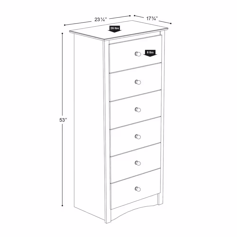 Prepac Monterey 6-Drawer White Chest