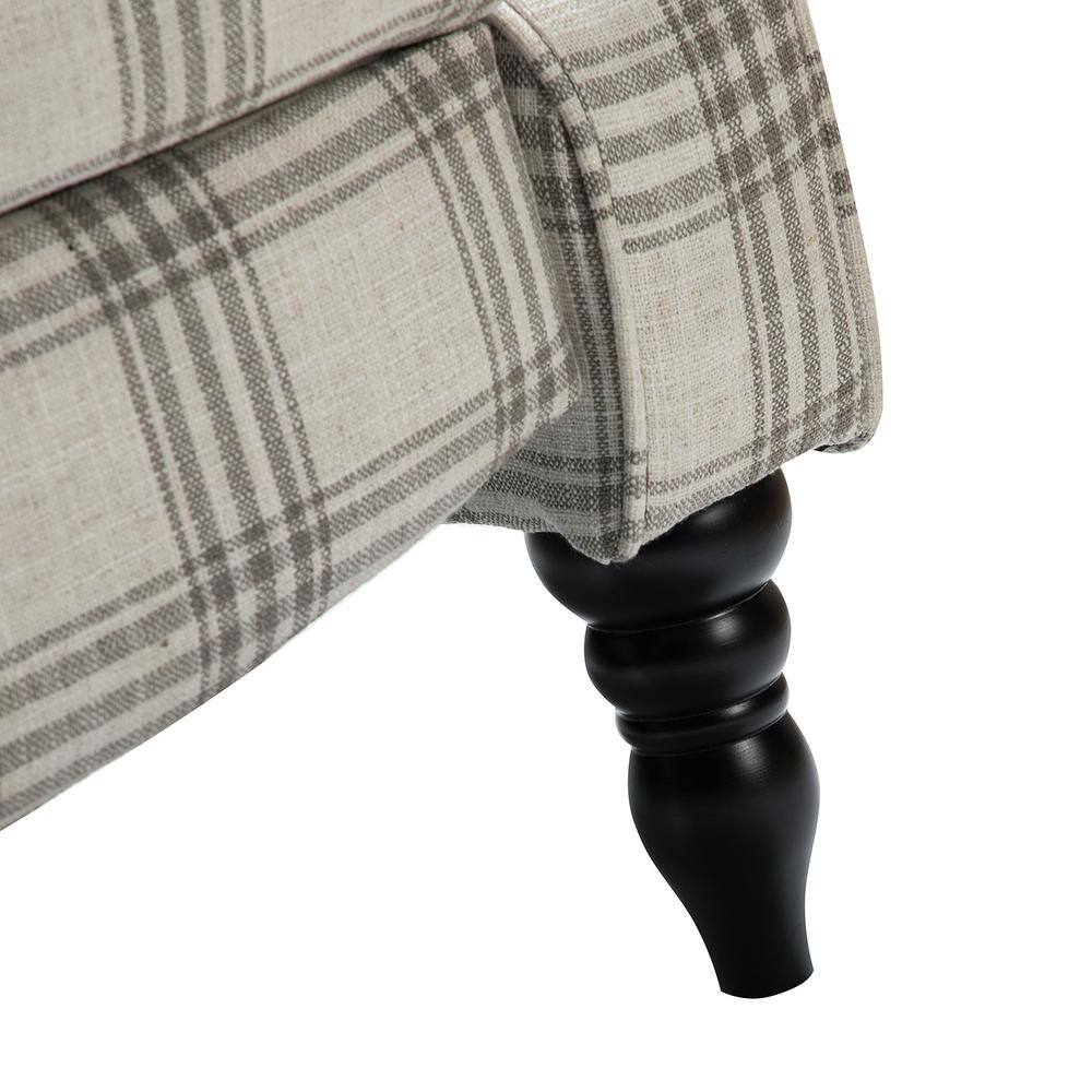 JAYDEN CREATION Bogazk Modern Plaid Grey Polyester Pattern Manual Recliner with Wingback and Rubber Wood Legs