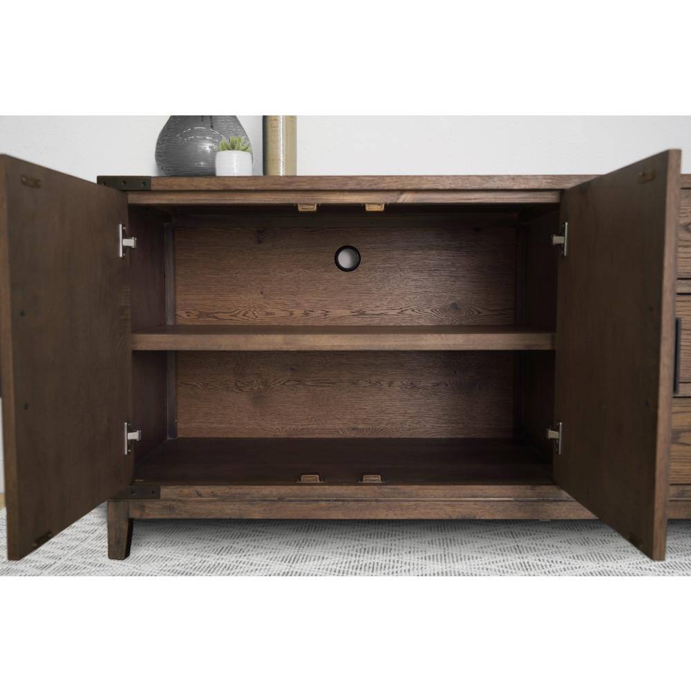 DEVONÂ &Â CLAIRE Kash 96 in. Wide Blonde Oak Rectangle Wooden Top Media Console Table