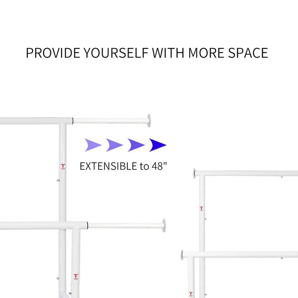 None White Metal Garment Clothes Rack Double Rod 48 in. W x 65 in. H