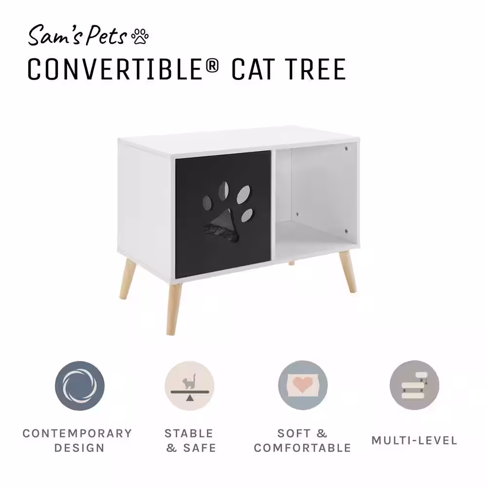 Sam's Pets Convertible 22 in. Black and White Cat Tree End Table