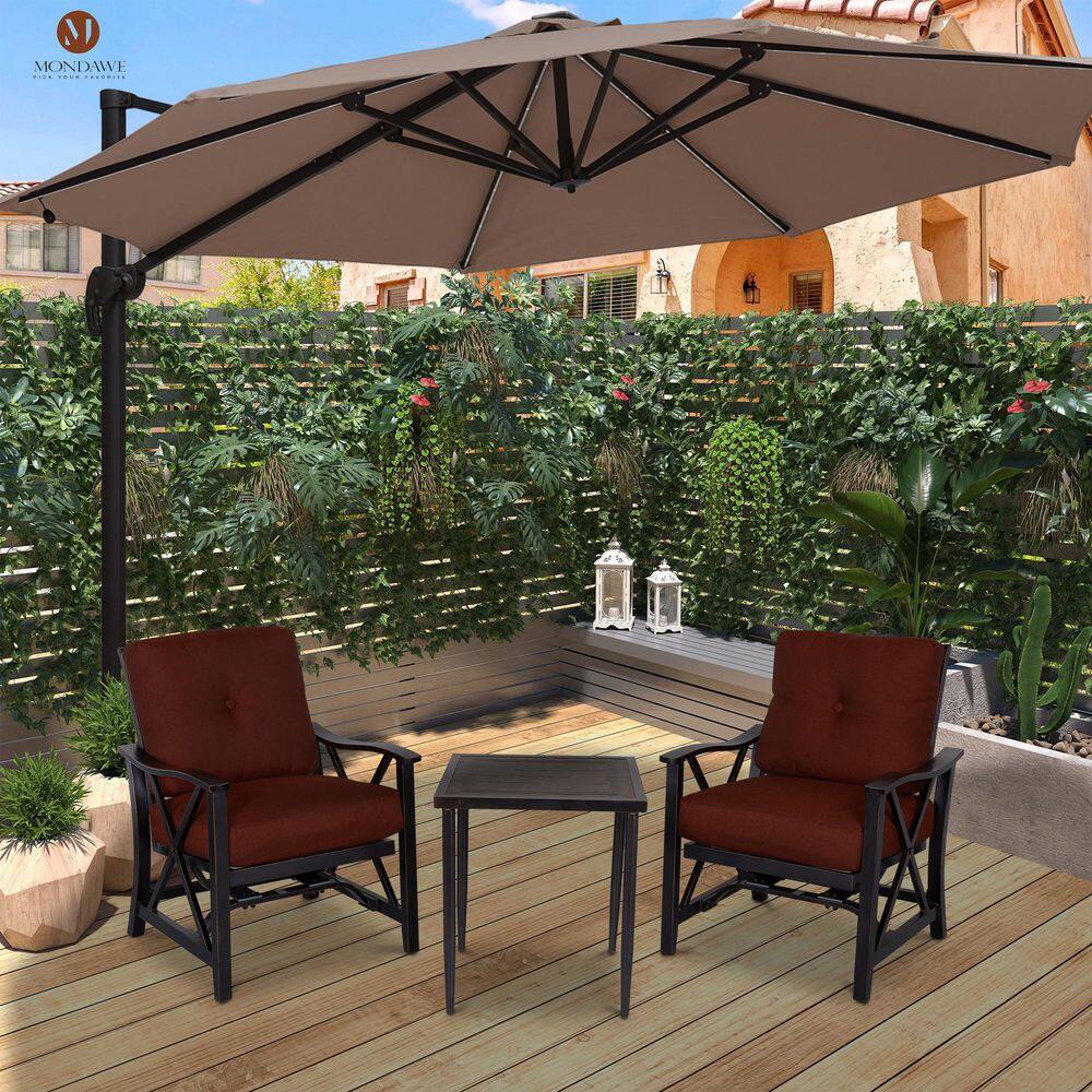 Mondawe Greg Dark Gold 3-Piece Cast Aluminum Square 27 in. H Outdoor Bistro Table Set with CushionGuard in Chili Red Cushion