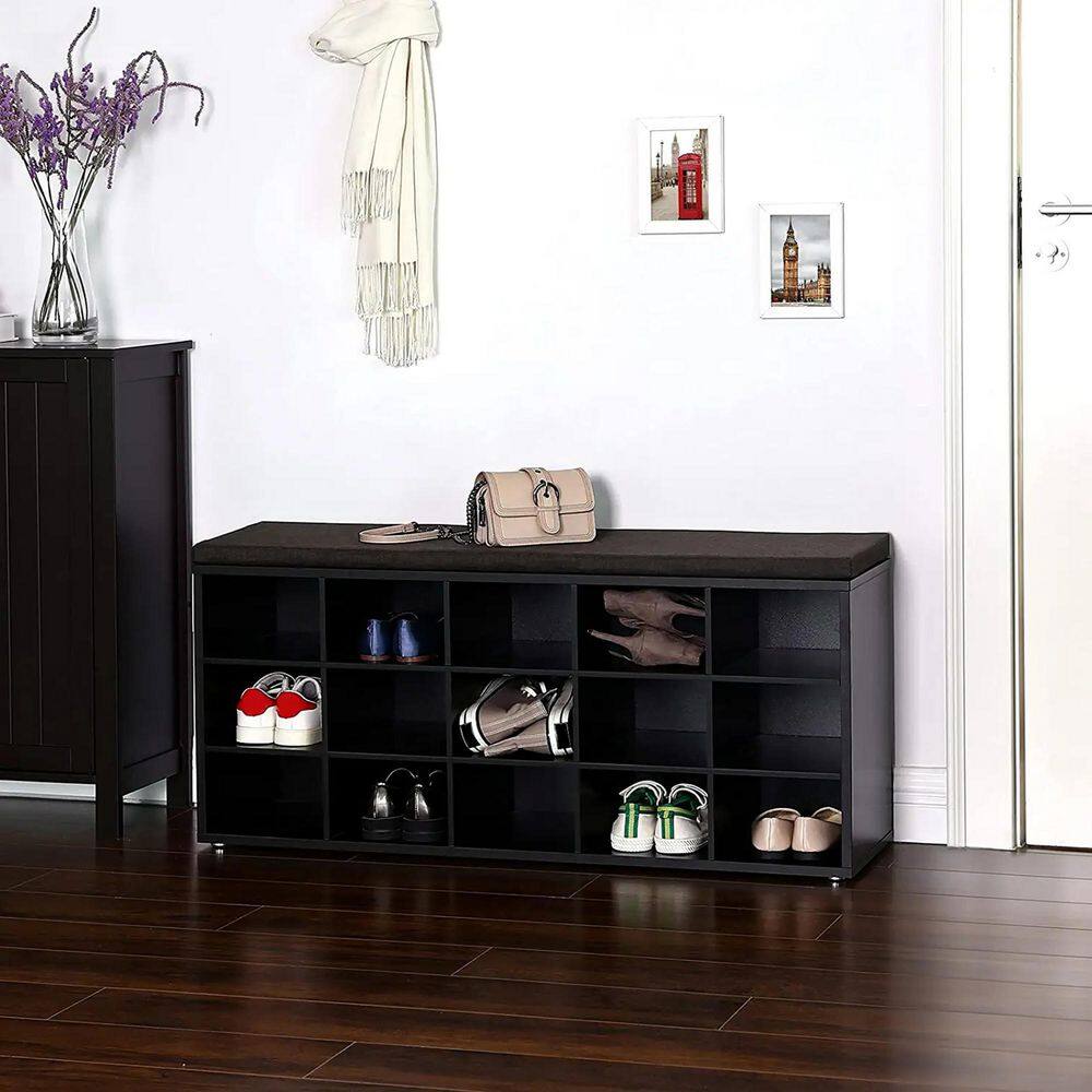 None 18.9 in. H 15-Pair 4-Tier Brown Wood Shoe Rack