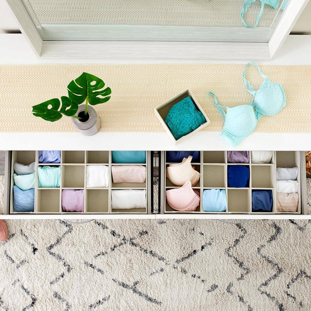 HOUSEHOLD ESSENTIALS 9 Section Hard-Sided Trays, 2-Piece Set, Cream Linen