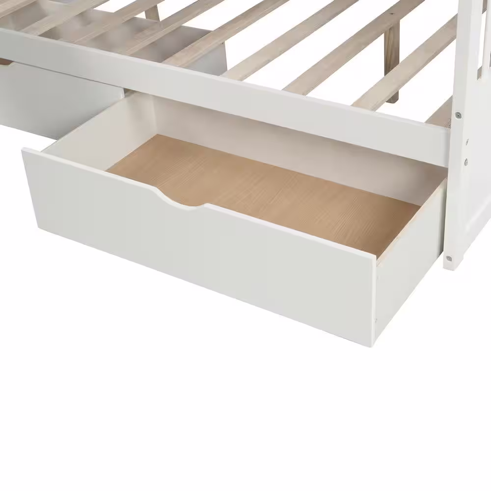 Harper & Bright Designs White Twin Over Full Bunk Bed with Drawers and Slide