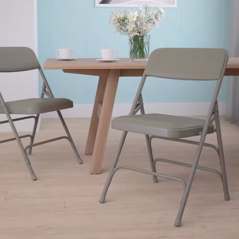 Flash Furniture Hercules Series Curved Triple Braced & Double Hinged Gray Vinyl Upholstered Metal Folding Chair