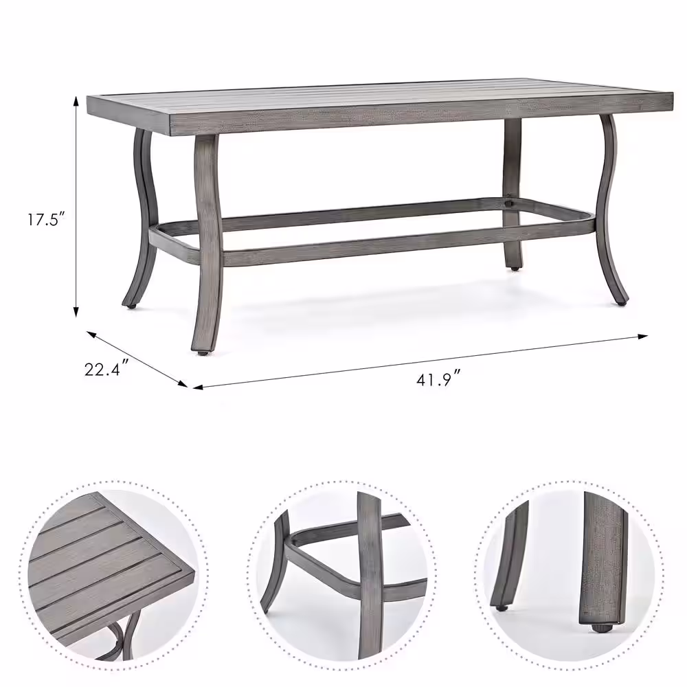 None 6-Piece Aluminum Patio Conversation Set with Coffee Table and Light Gray Cushions