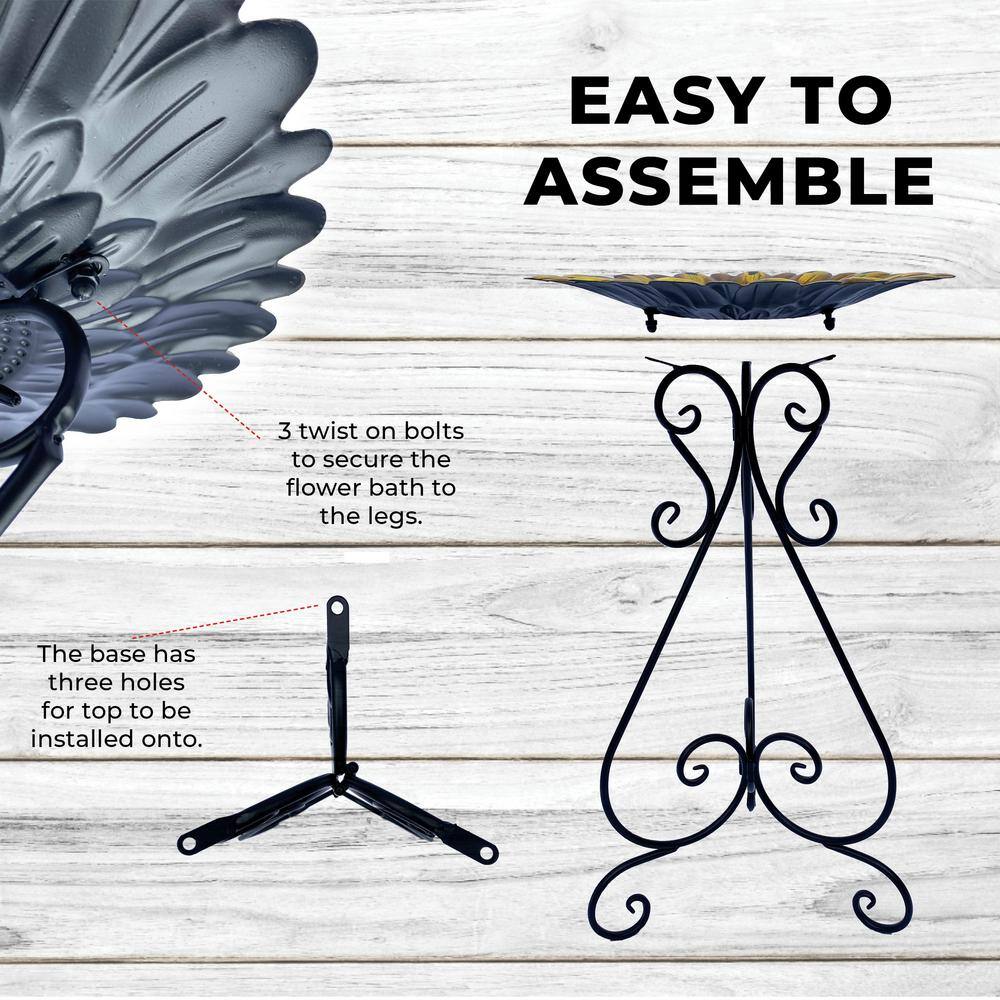 BACKYARD EXPRESSIONS PATIOÂ Â·Â HOMEÂ Â·Â GARDEN 24 in. White Metal Flower Birdbath