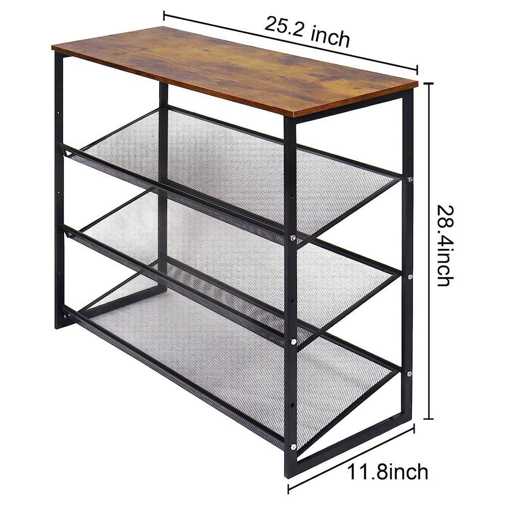 None 28 in. H 9-Pair Black Metal 4-Tiers Shoe Rack