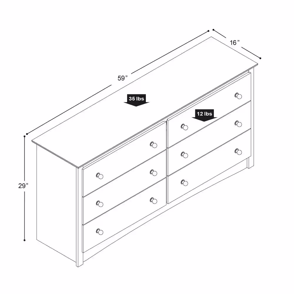 Prepac Monterey 6-Drawer White Dresser