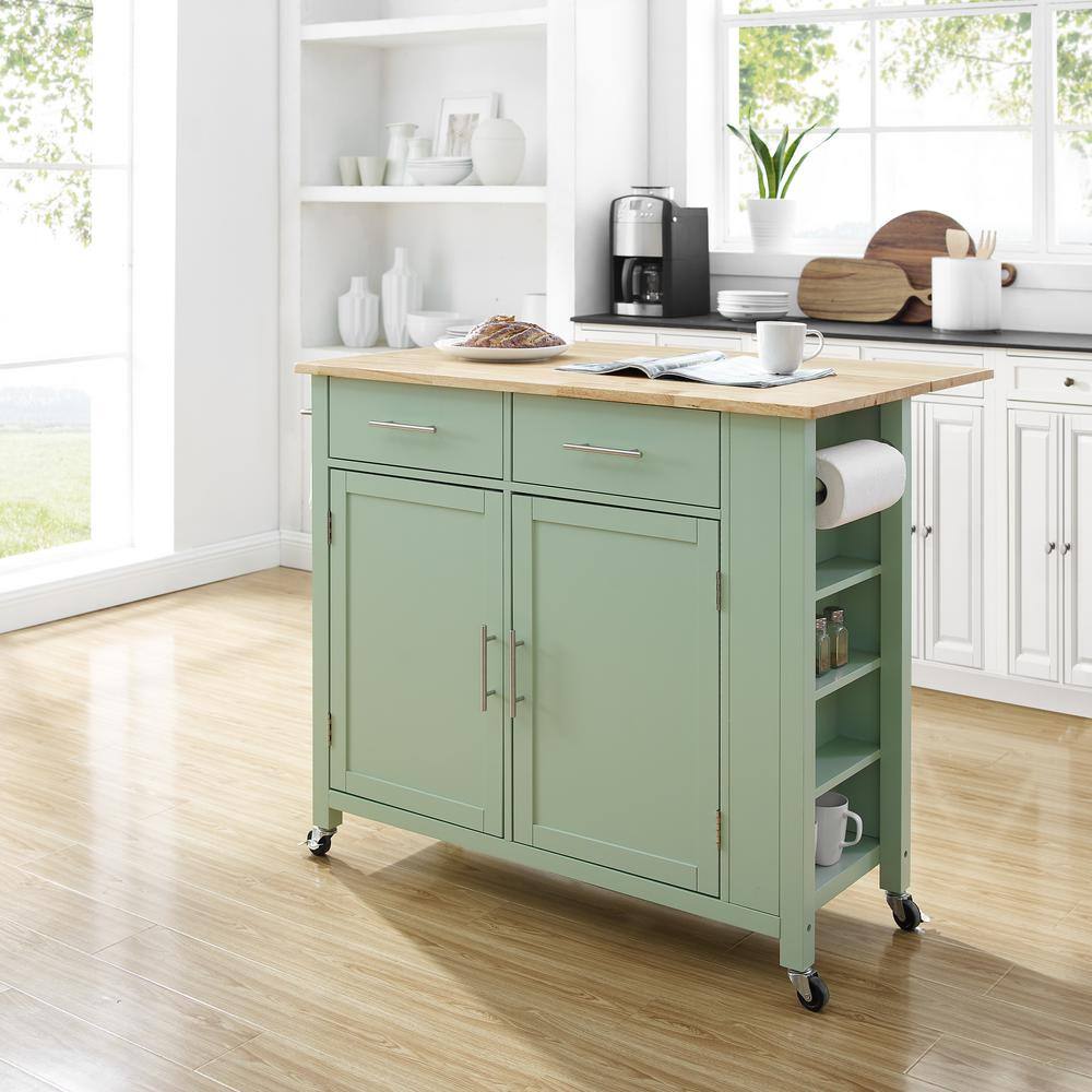CROSLEY FURNITURE Savannah Mint Kitchen Cart with Drop Leaf