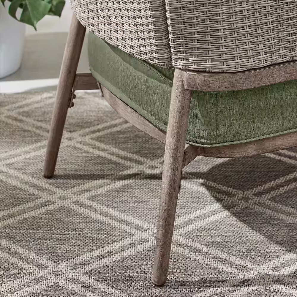 Hampton Bay Autumn Chase Powder Coating Stationary 5-Piece Wicker Patio Conversation Set with Olive Green Cushions