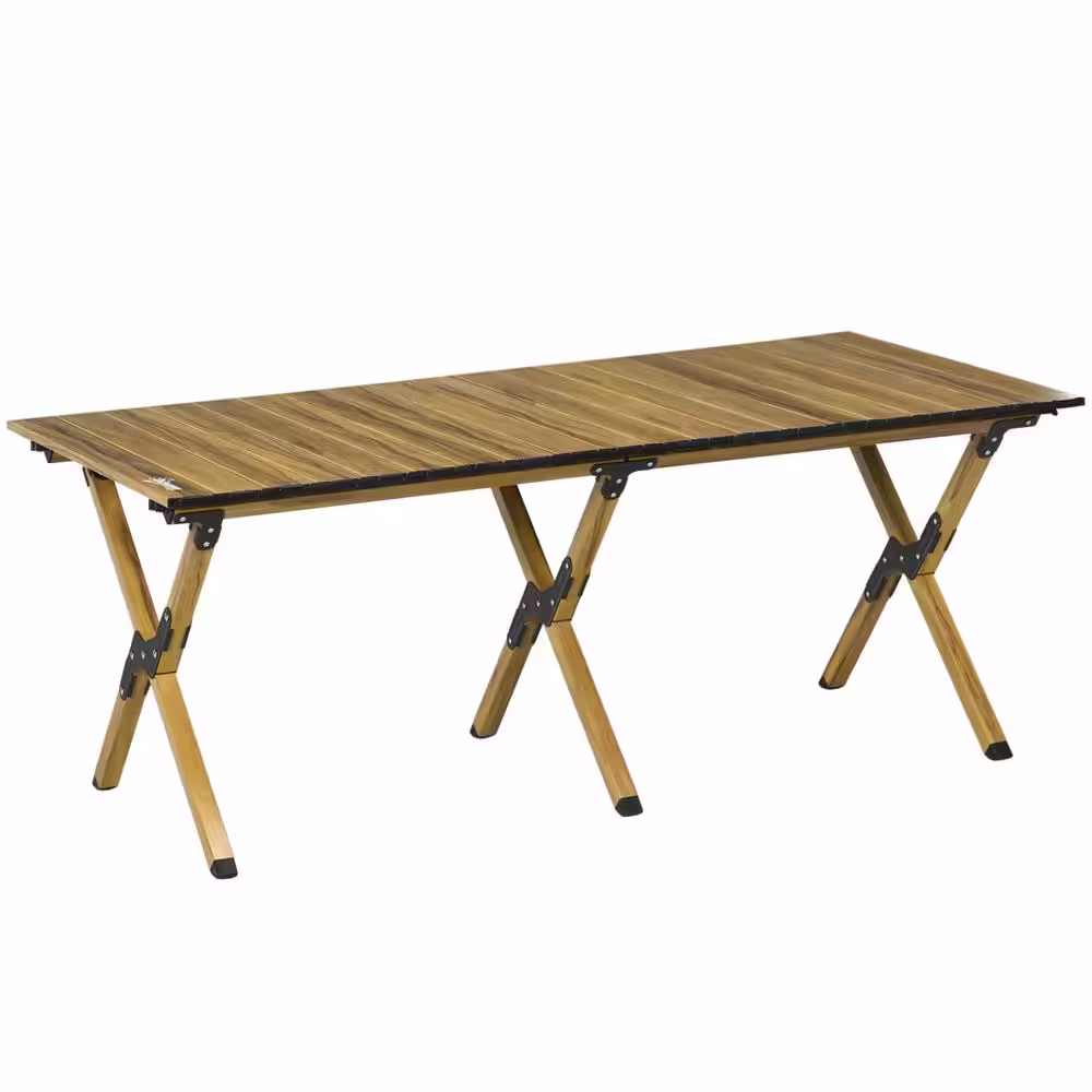 Outsunny 4 ft. Aluminum Camping Table, Folding Roll-Up Picnic Table With Carry Bag, Waterproof and Woodgrain Finish