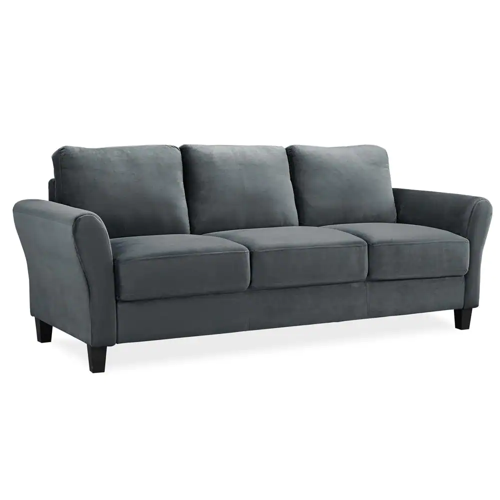 Lifestyle Solutions Wesley 31.5 in. Dark Grey Microfiber 4-Seater Tuxedo Sofa with Round Arms
