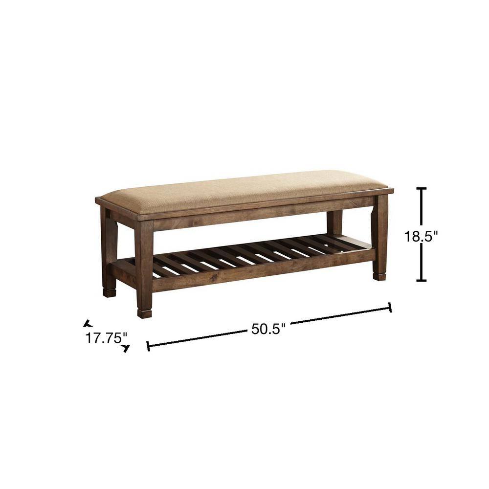 Coaster Home Furnishings Burnished Oak and Beige Bench with Lower Shelf 18.5in x 50.5in x 17.75in
