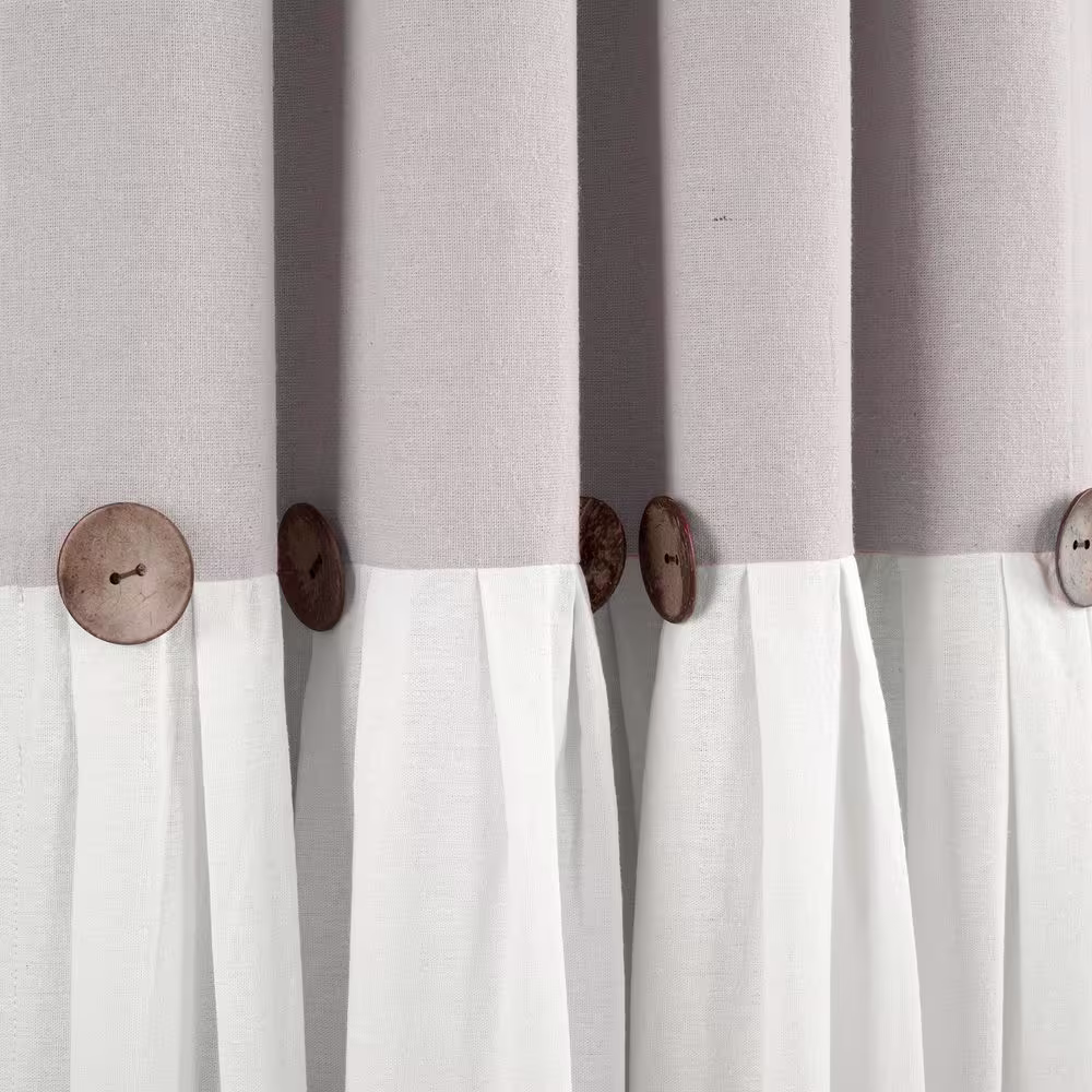 None Linen Button 100% Lined Gray/White 84 in. L x 40 in. W Blackout Single Panel Window Curtain