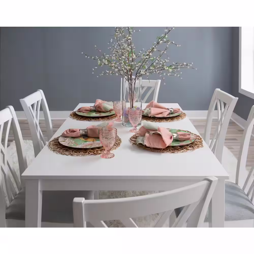 Powell Company Peterson White Rectangular 7-Piece Dining Set with Grey Woven Seats