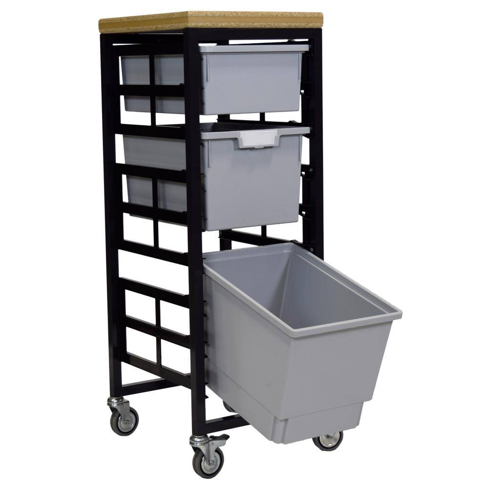 None Mobile Workbench Storage Station With Wood Top -3 StorSystem Trays-Gray