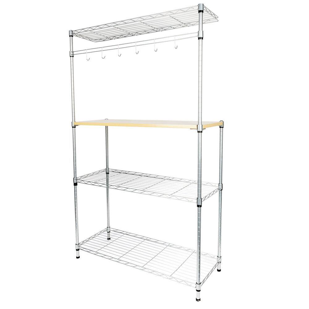 None MDF Silver Baker's Rack with Hooks