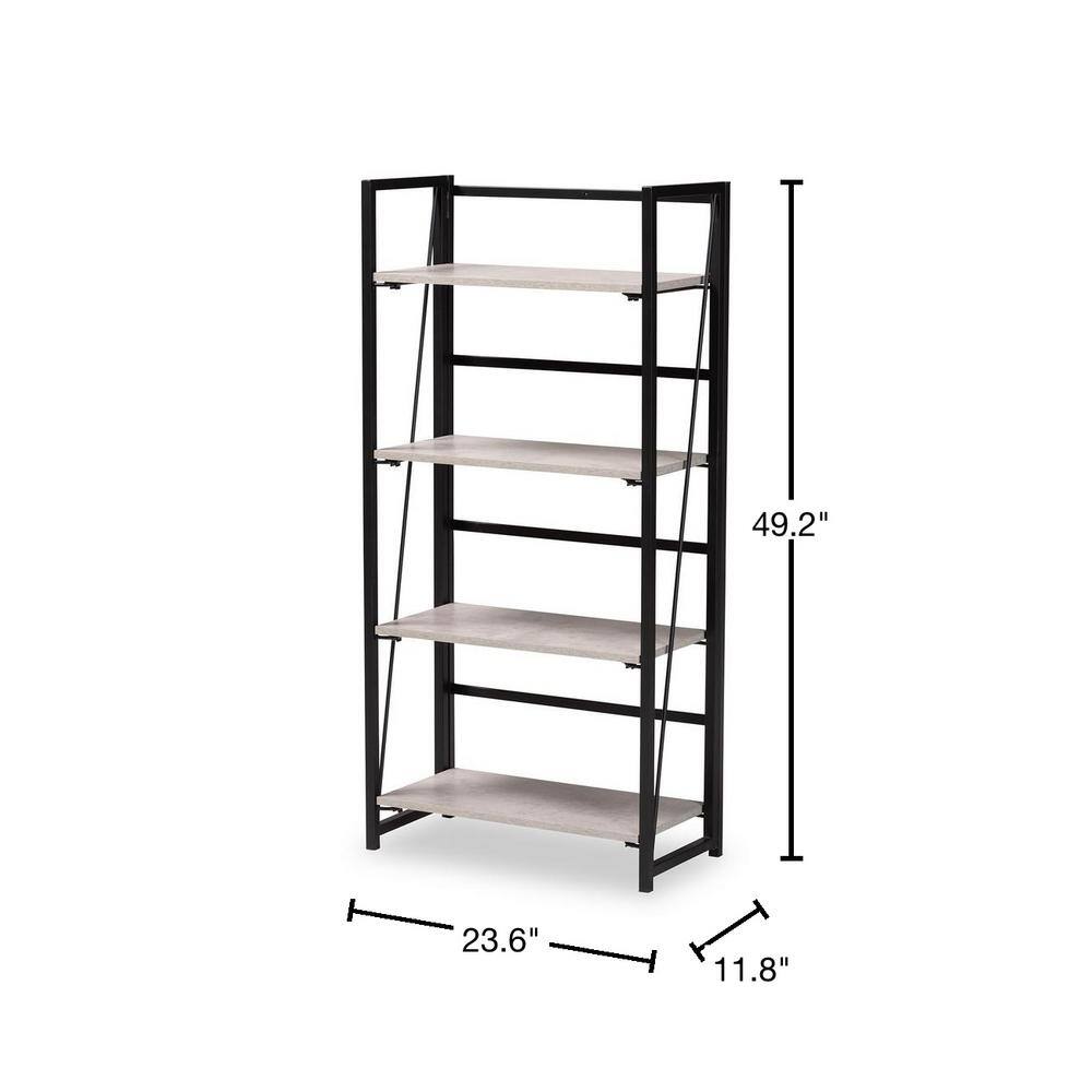Baxton Studio Lakota Light Grey and Black 4-Tier Metal Shelving Unit (23.6 in. W x 49.2 in. H x 11.8 in. D)