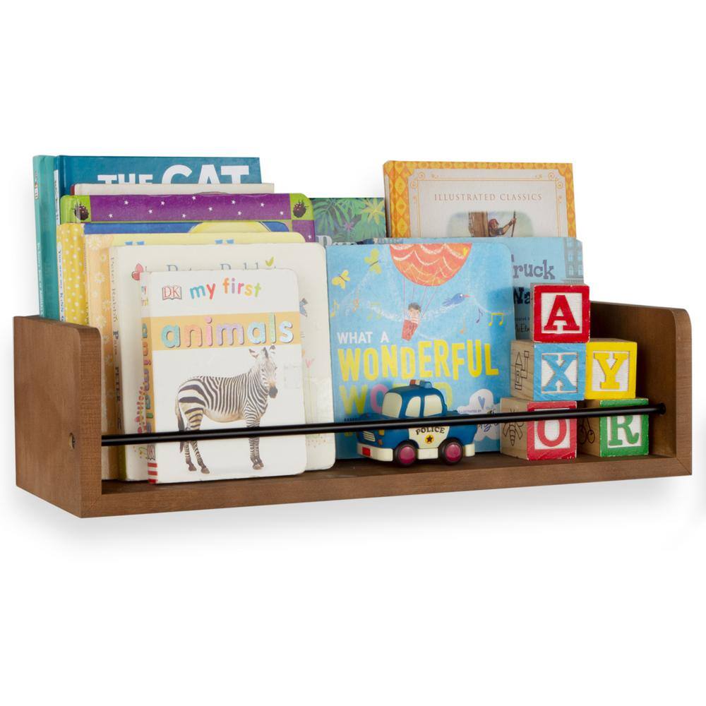 Rustic State Wooden Wall Shelf with Metal Rail :Walnut Hand-Stained