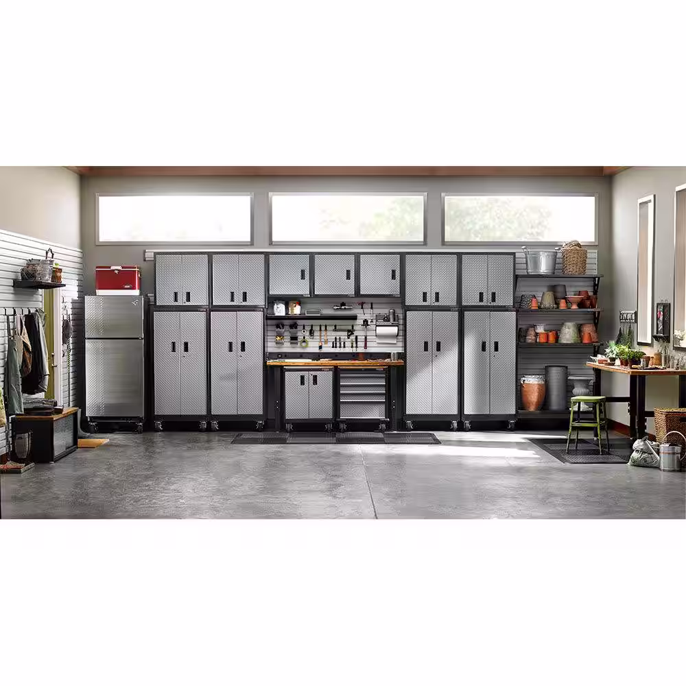 Gladiator 8-Piece Steel Garage Storage System in Silver Tread Plate (144 in. W x 100 in. H x 18 in. D)