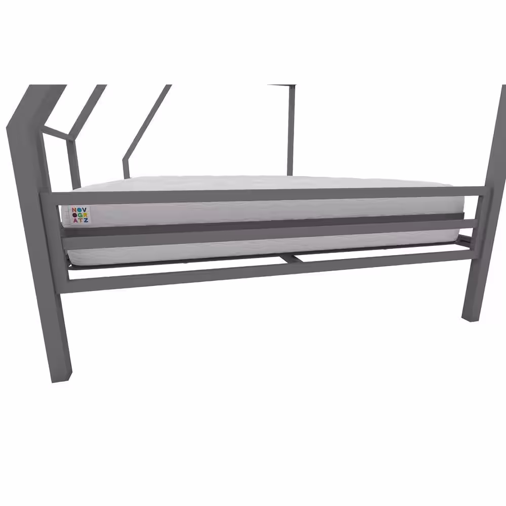 Novogratz Maxwell Twin-Over-Full Metal Gray Bunk Bed with Ladder and Guardrails