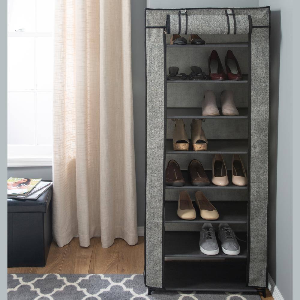 Simplify 55.12 H 24-Pair 8-Tier Black Fabric Shoe Rack