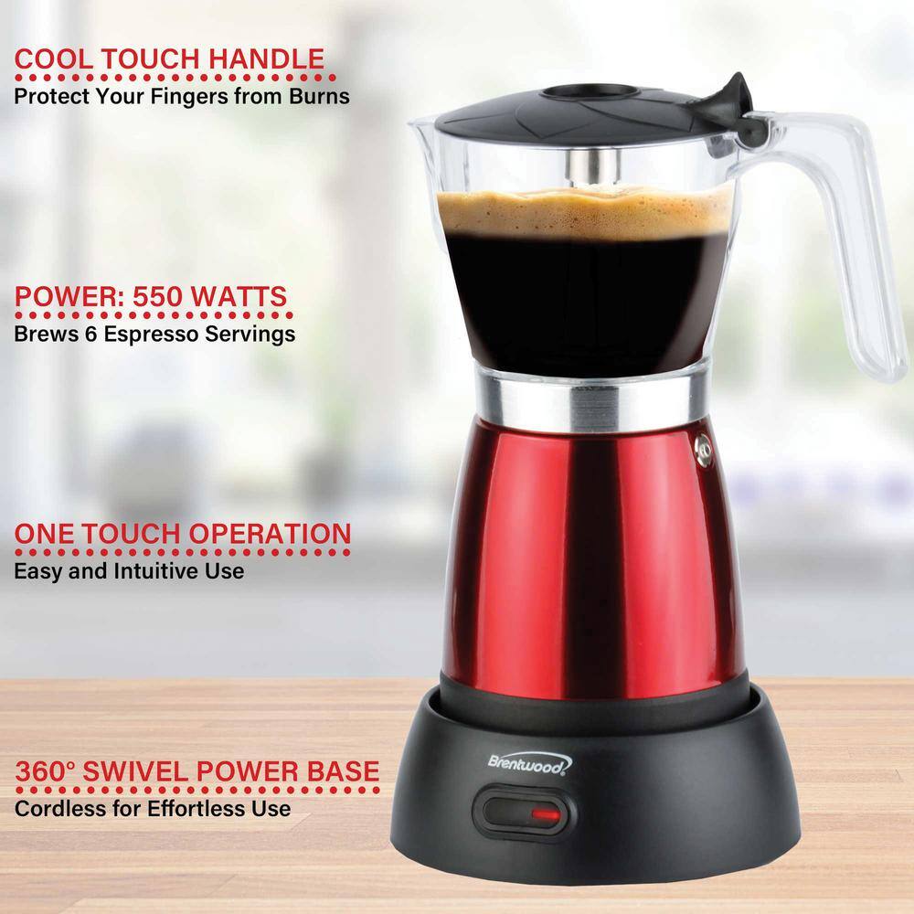 Brentwood 6-Cup Red Electric Espresso Machine