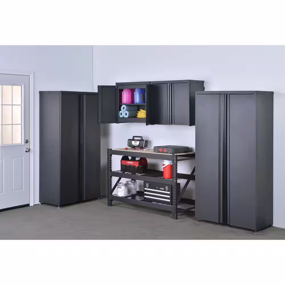 Edsal Ready To Assemble Black Steel and Aluminum Black Wall Mounted Garage Cabinet 28 in. W x 14 in. D x 26 in H