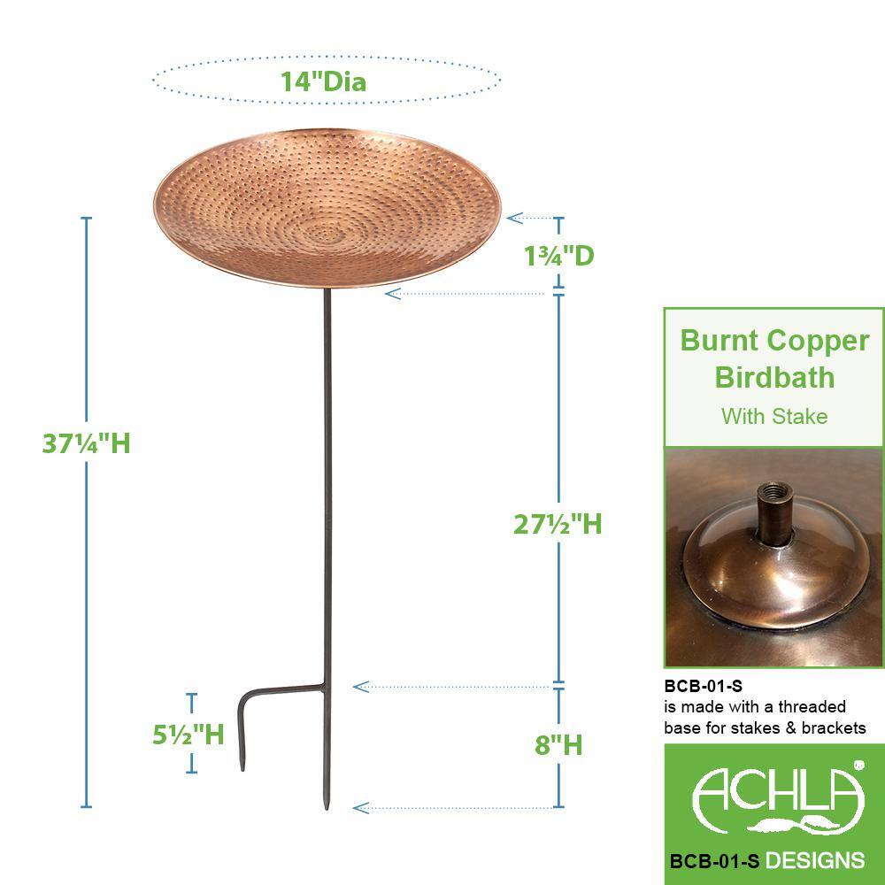 Achla Designs 16 in. Dia Antique Burnt Copper Birdbath with Stake