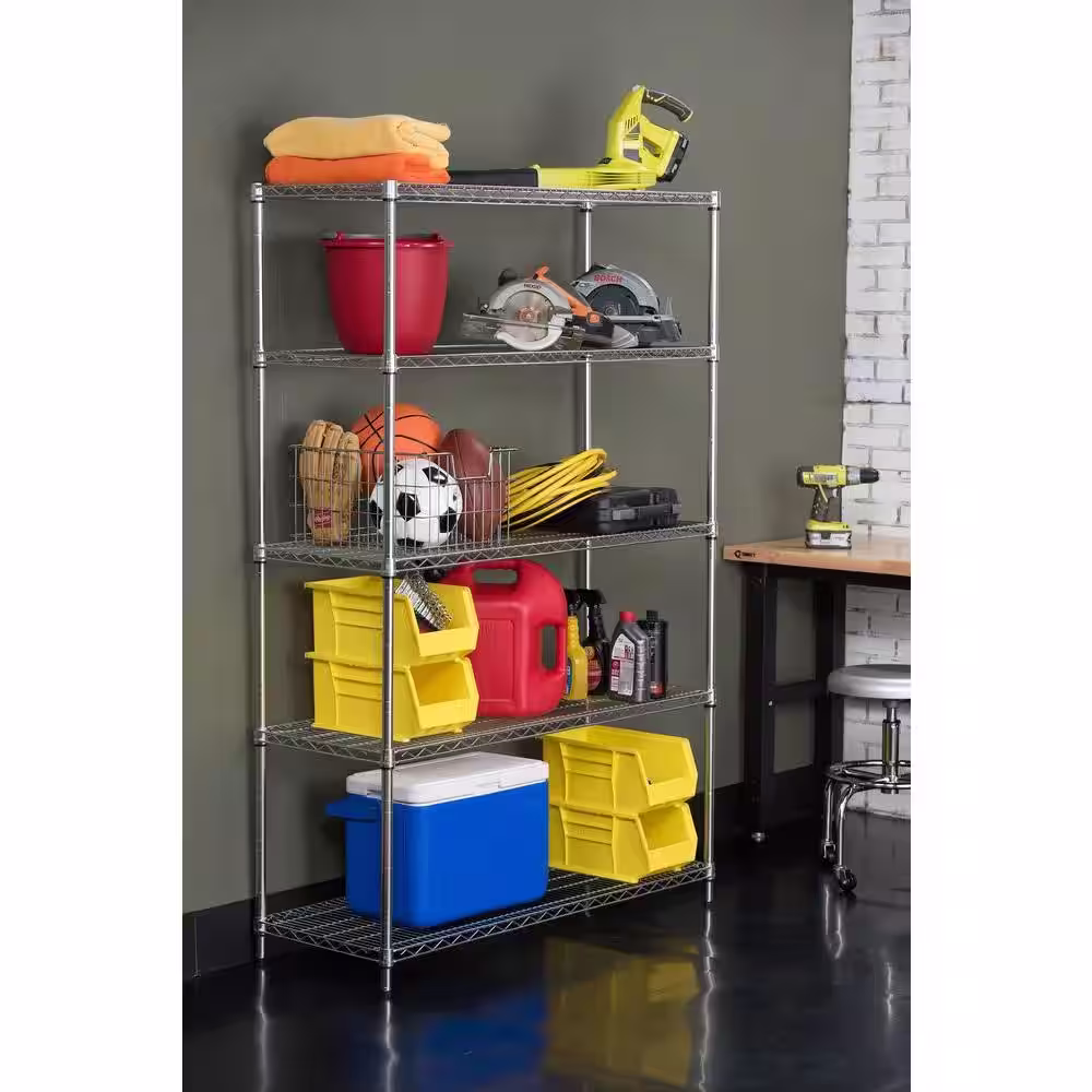 TRINITY Chrome 5-Tier Steel Wire Shelving Unit (48 in. W x 72 in. H x 18 in. D)