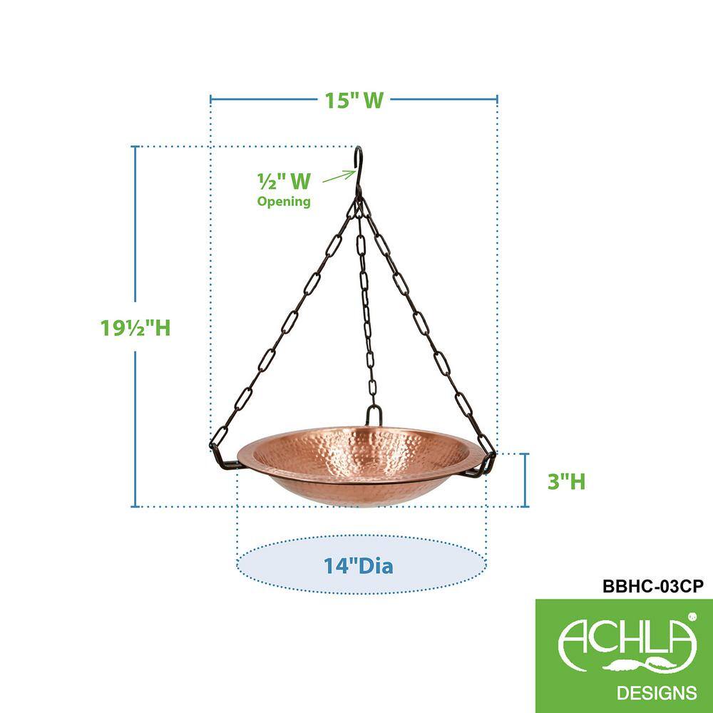ACHLA DESIGNS 19.5 in. H Round Satin and Black Solid Copper/Wrought Iron Hanging Birdbath Bowl, Garden Accent, Outdoor Accessory