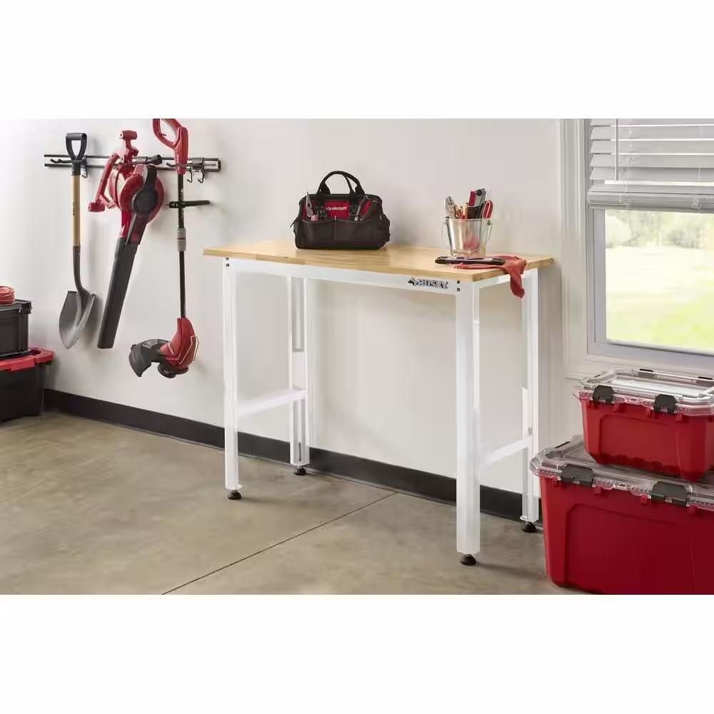 Husky Ready-To-Assemble 4 ft. Solid Wood Top Workbench in White