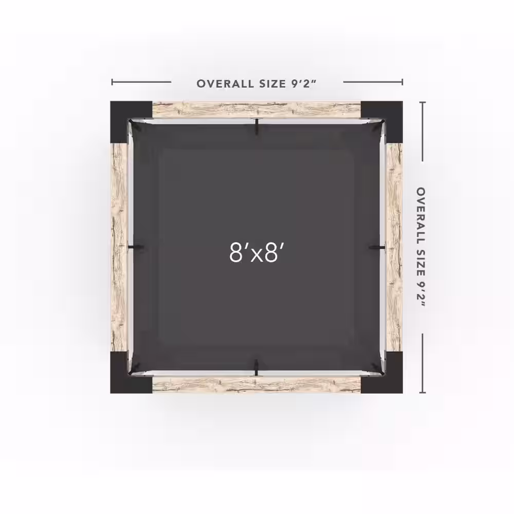 TOJA GRID 8 ft. x 8 ft. Wood 2-Person Black Hammock Pergola Kit with 2 Graphite Shade Sail for 6 in. x 6 in.