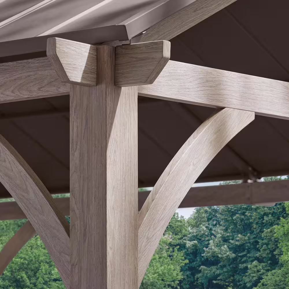 Hampton Bay Lindmoore 11 ft. x 13 ft. Taupe Pitched Roof Hard Top Gazebo