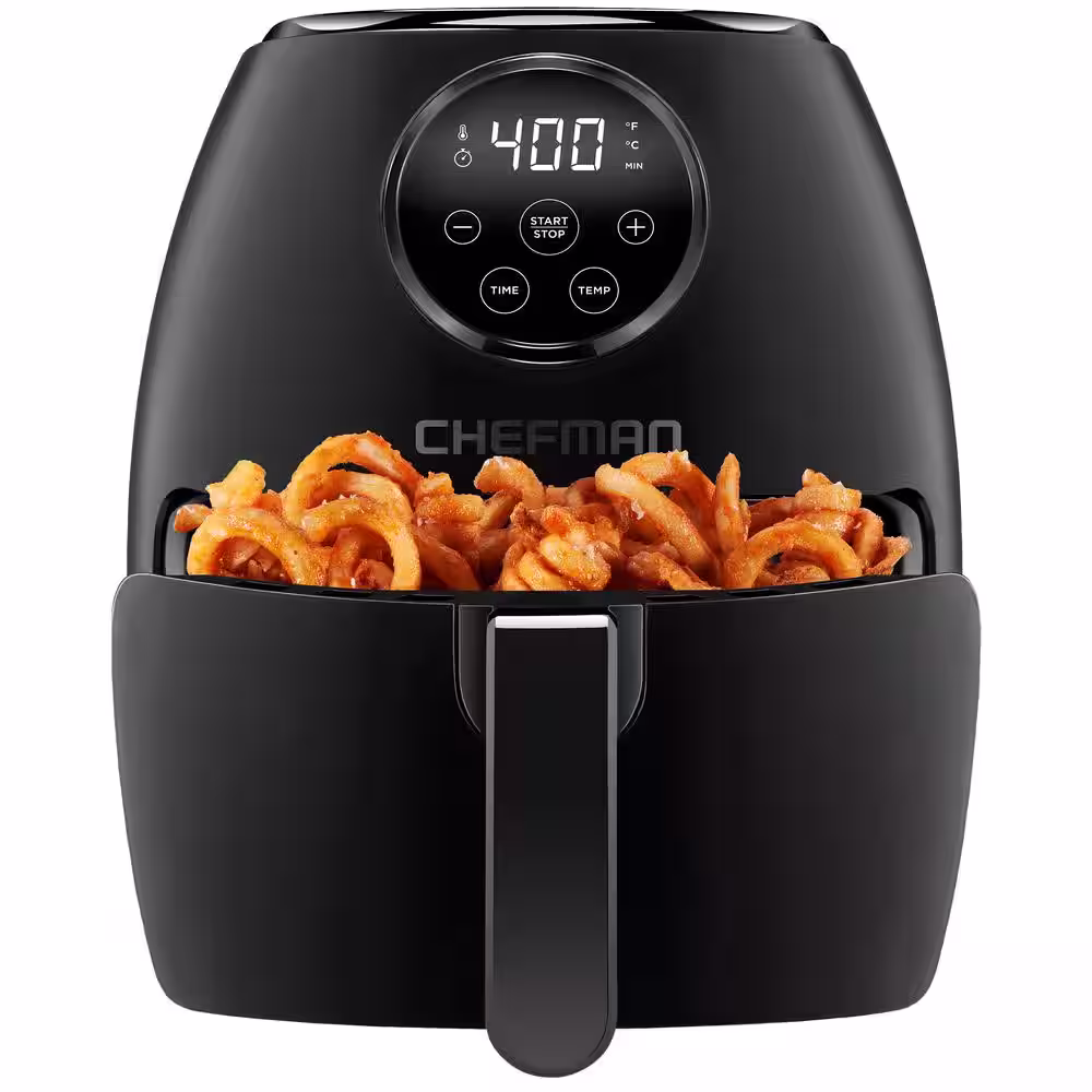 Chefman 3.6 qt. Black Air Fryer with User-Friendly Touch Screen, 60 Minute Timer and Auto Shutoff, Nonstick Basket, and Cookbook