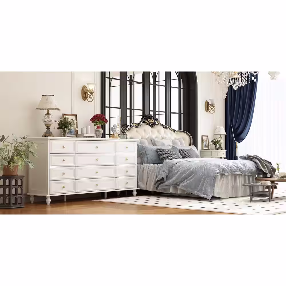 FUFU&GAGA White Wooden 12-Drawer Chest of Drawers 63 in. W x 31.5 in. H x 15.7 in. D Dresser, Modern European Style