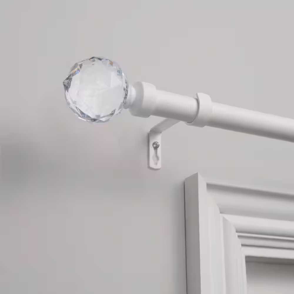 EXCLUSIVE HOME Crystal Ball Outdoor 84 in. - 160 in. Adjustable 1 in. Single Curtain Rod Kit in Matte White with Finial