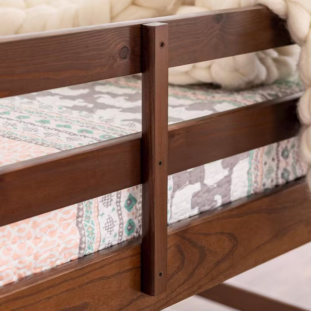 Walker Edison Furniture Company Low Solid Wood Twin Over Twin Bunk Bed - Walnut
