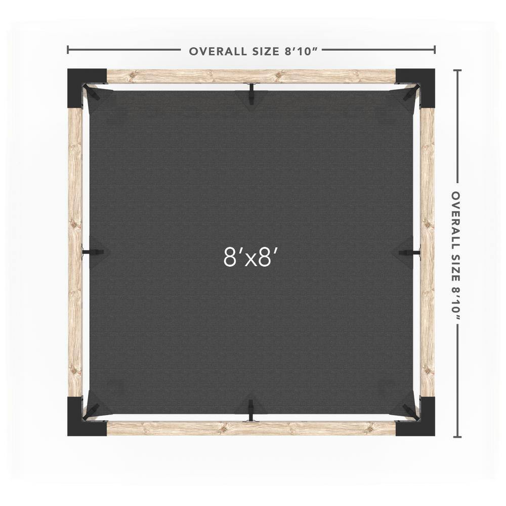 TOJA GRID 8 ft. L x 8 ft. W Pergola Kit with 4x4 KNECT Post Wall and Crimson Shade Sail, 4x4 Wood Posts