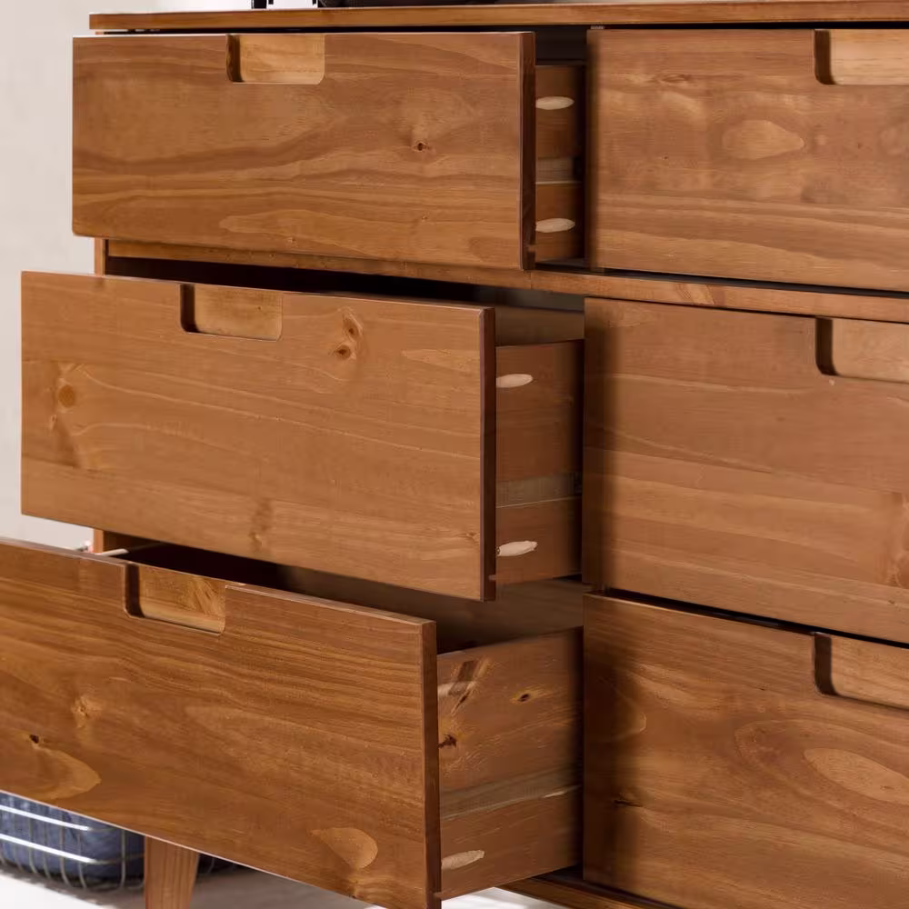 Walker Edison Furniture Company Sloane 6-Drawer Caramel Mid-Century Modern Solid Wood Dresser