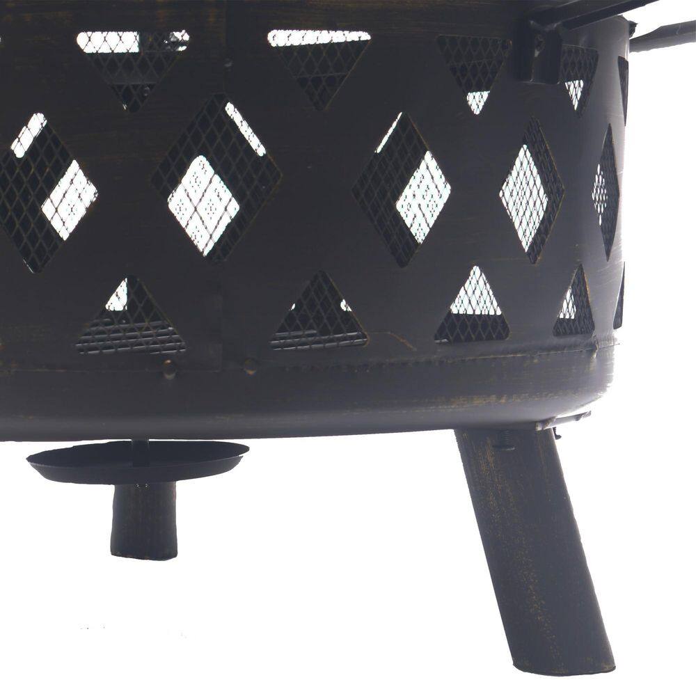 BLUEGRASS LIVING 30 in. Roadhouse Steel Deep Bowl Fire Pit with Swivel Height Adjustable Cooking Grid