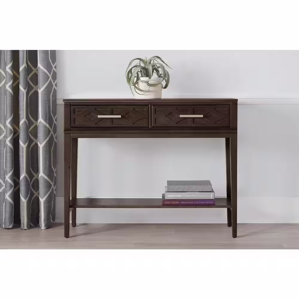StyleWell Rectangular Smoke Brown Wood 2 Drawer Console Table (44 in. W x 35 in. H)