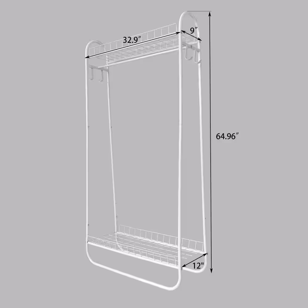 Kahomvis White Metal Clothes Rack 32.9 in. W x 65 in. H
