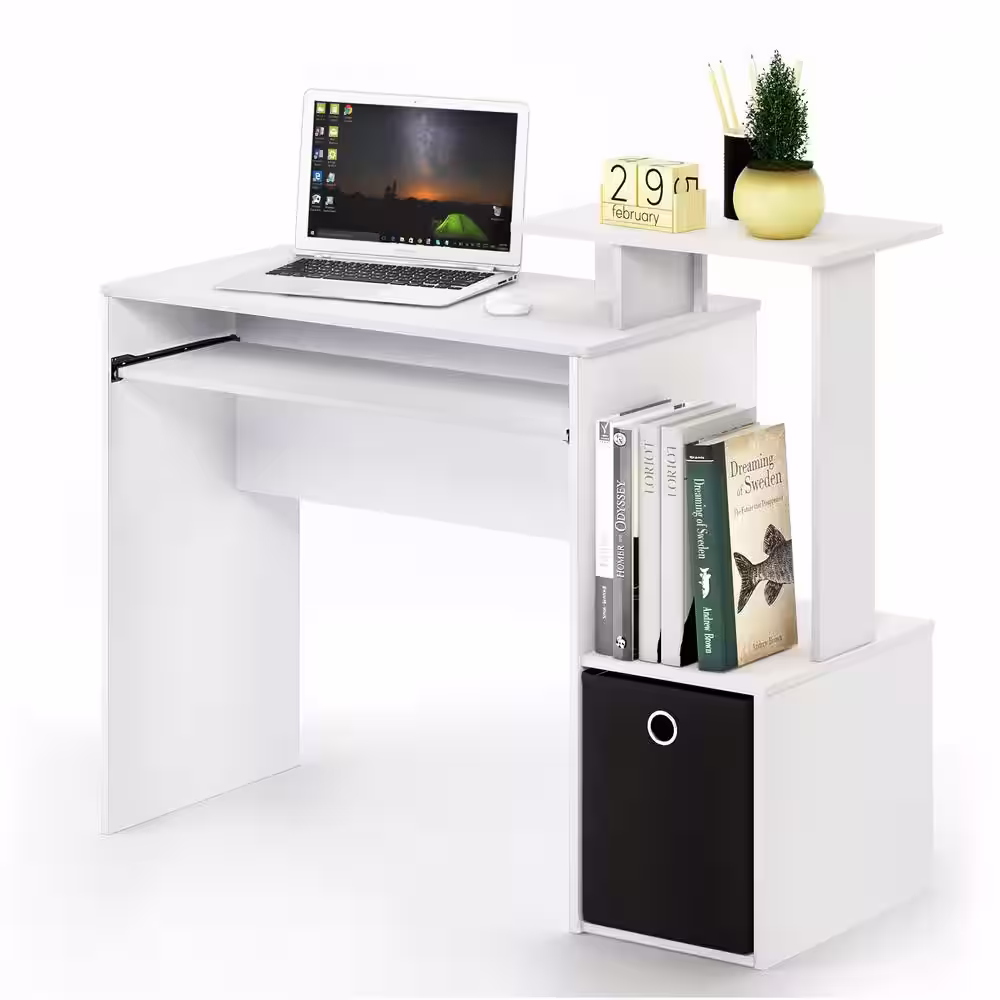 Furinno 40 in. Rectangular White/Black 1 Drawer Computer Desk with Keyboard Tray