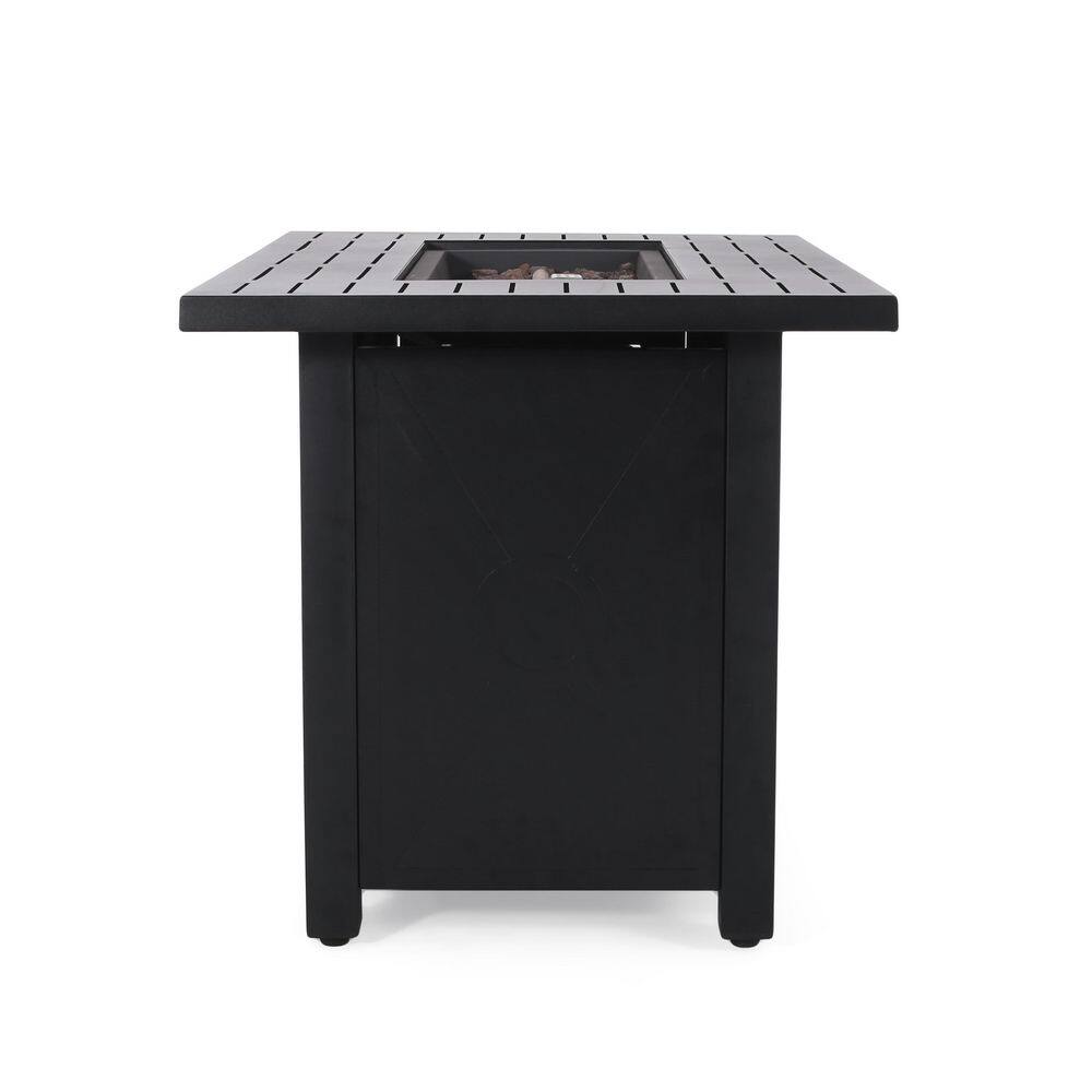 Noble House Haraldson Black Rectangular Metal Fire Pit
