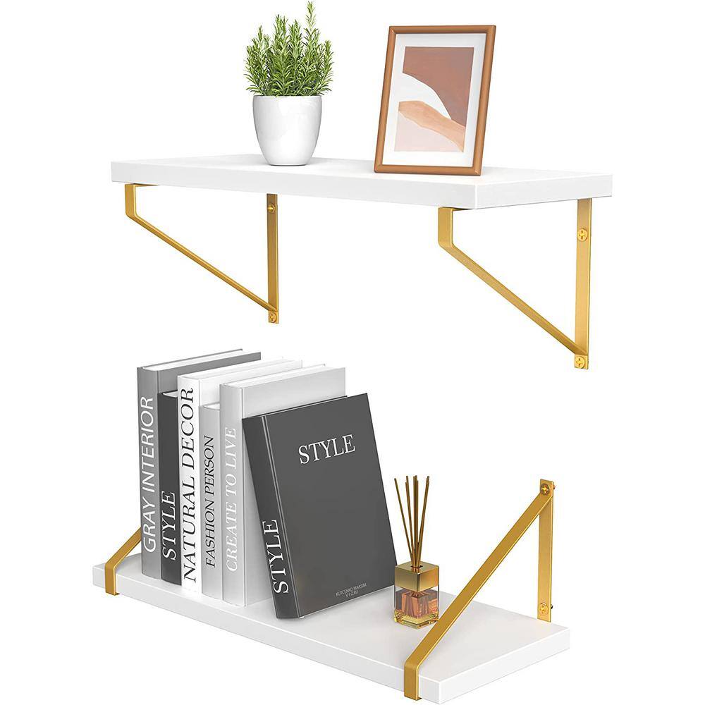 None 15.7 in. W x 5.5 in. D White Wood Composite Decorative Wall Shelf Floating Shelf Bracket, Set of 2