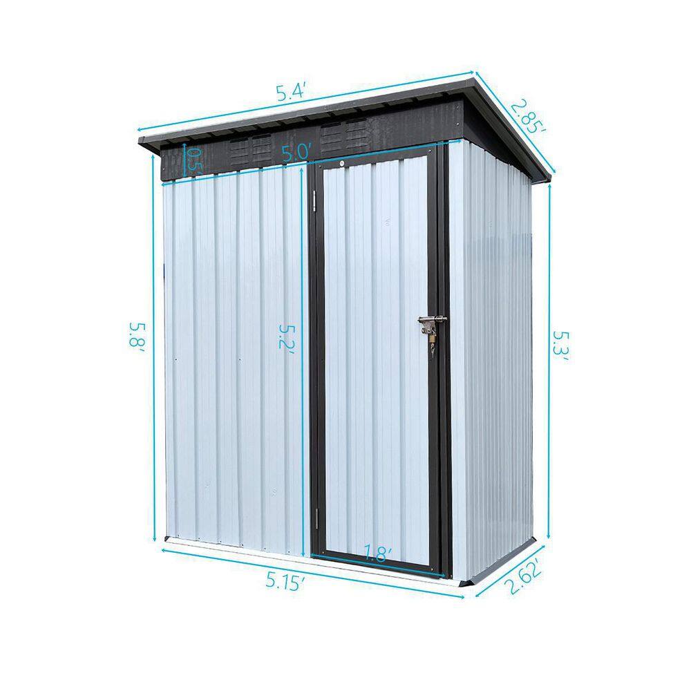 None 5.15 ft. W x 2.62 ft. D White and Black Metal Shed with Single Door (13.49 sq. ft.)