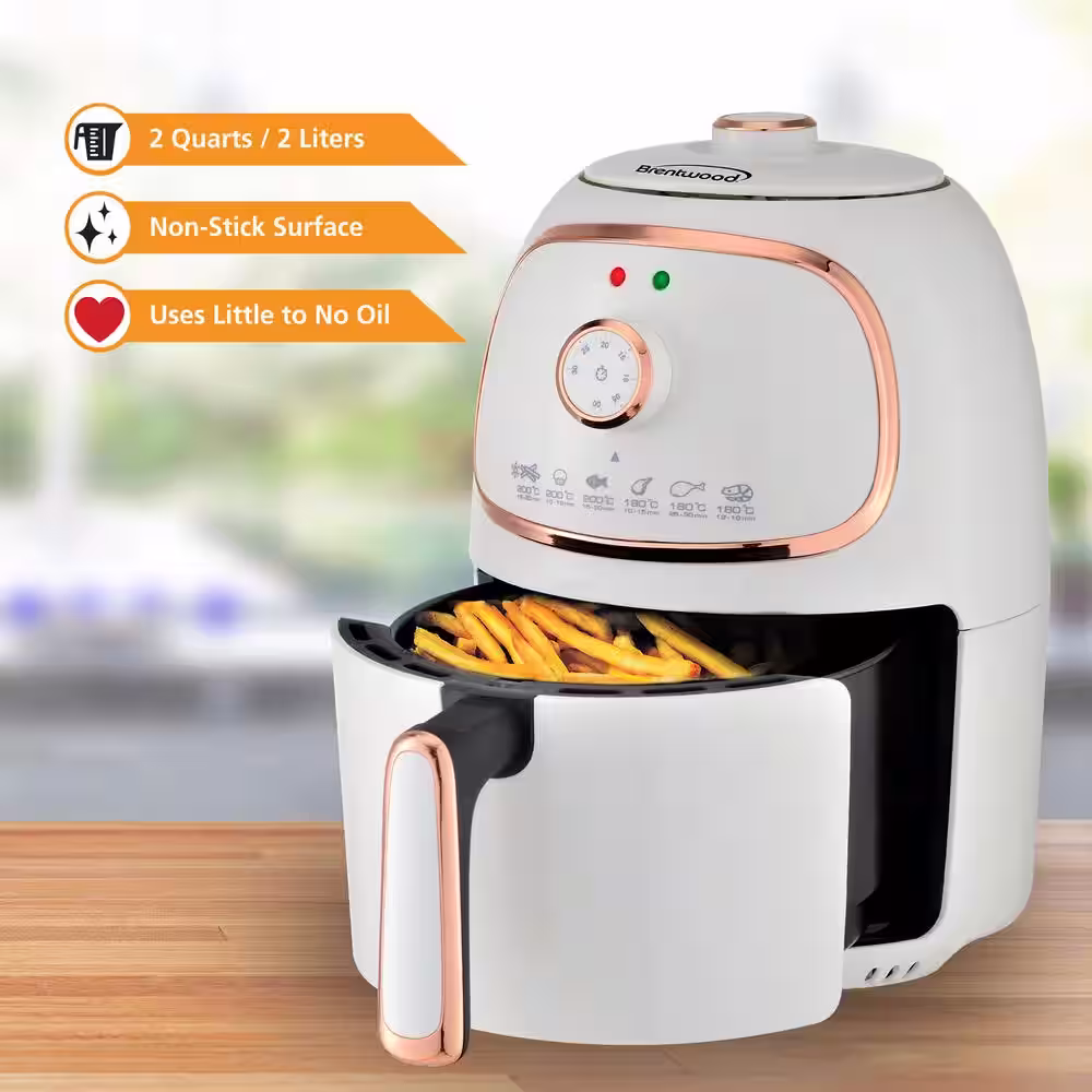 Brentwood 2 Qt. White Small Electric Air Fryer with Timer and Temp Control